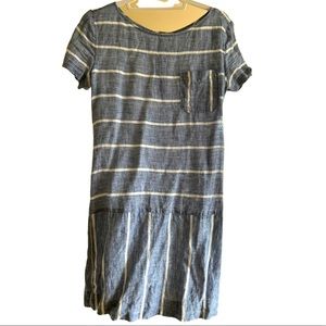Lou & Grey 100% Linen spring summer dress! Light blue and white. Size Small.